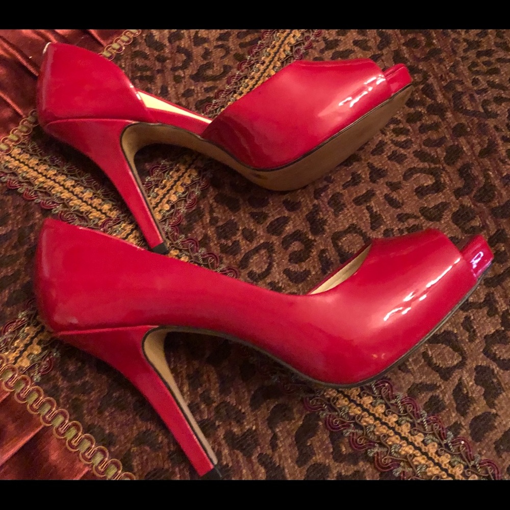 Jessica Simpson Patent Leather Red Peep Toe Pump
